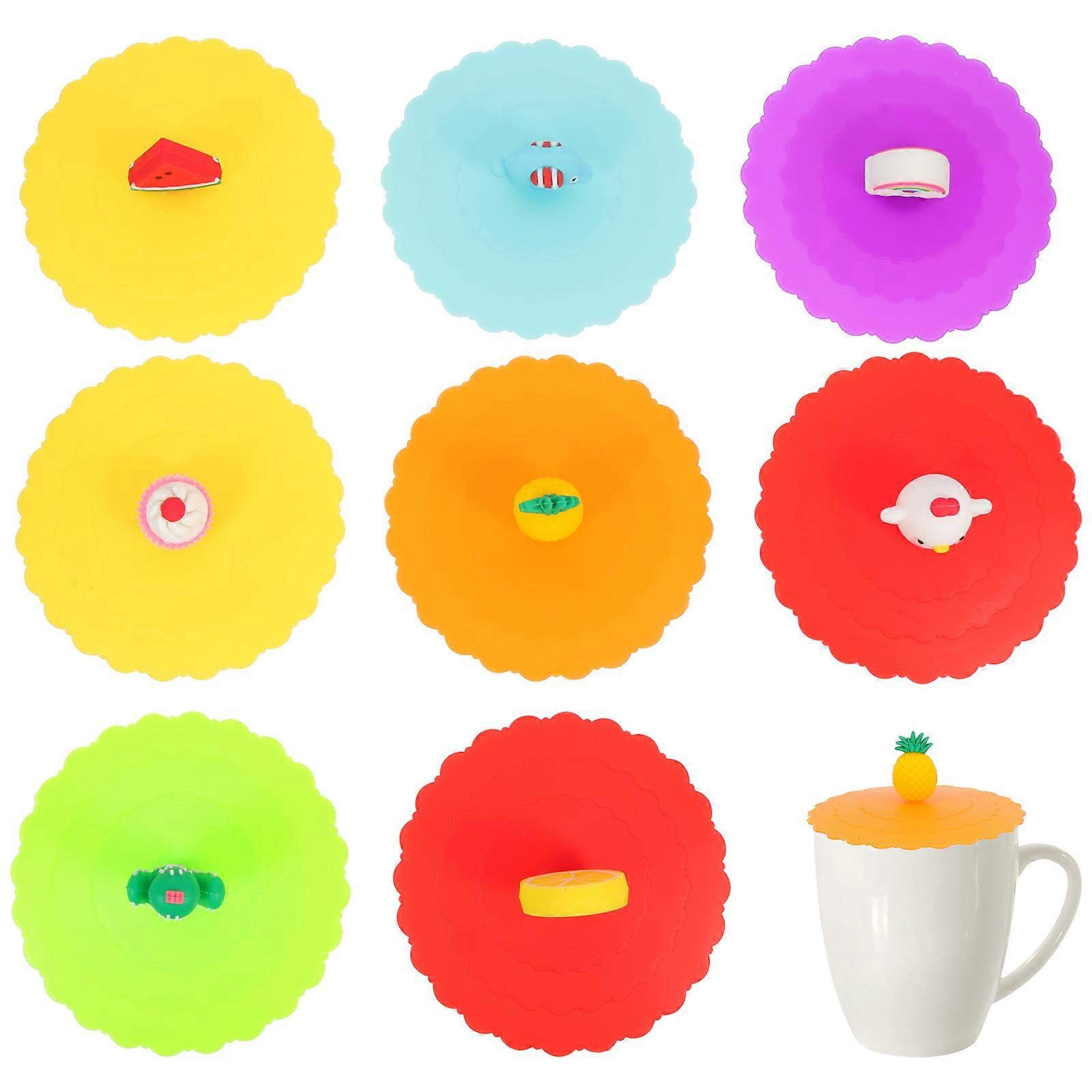 8buc silicon capace cupă desene animate capace băuturi universale capace anti-praf Cupa capace