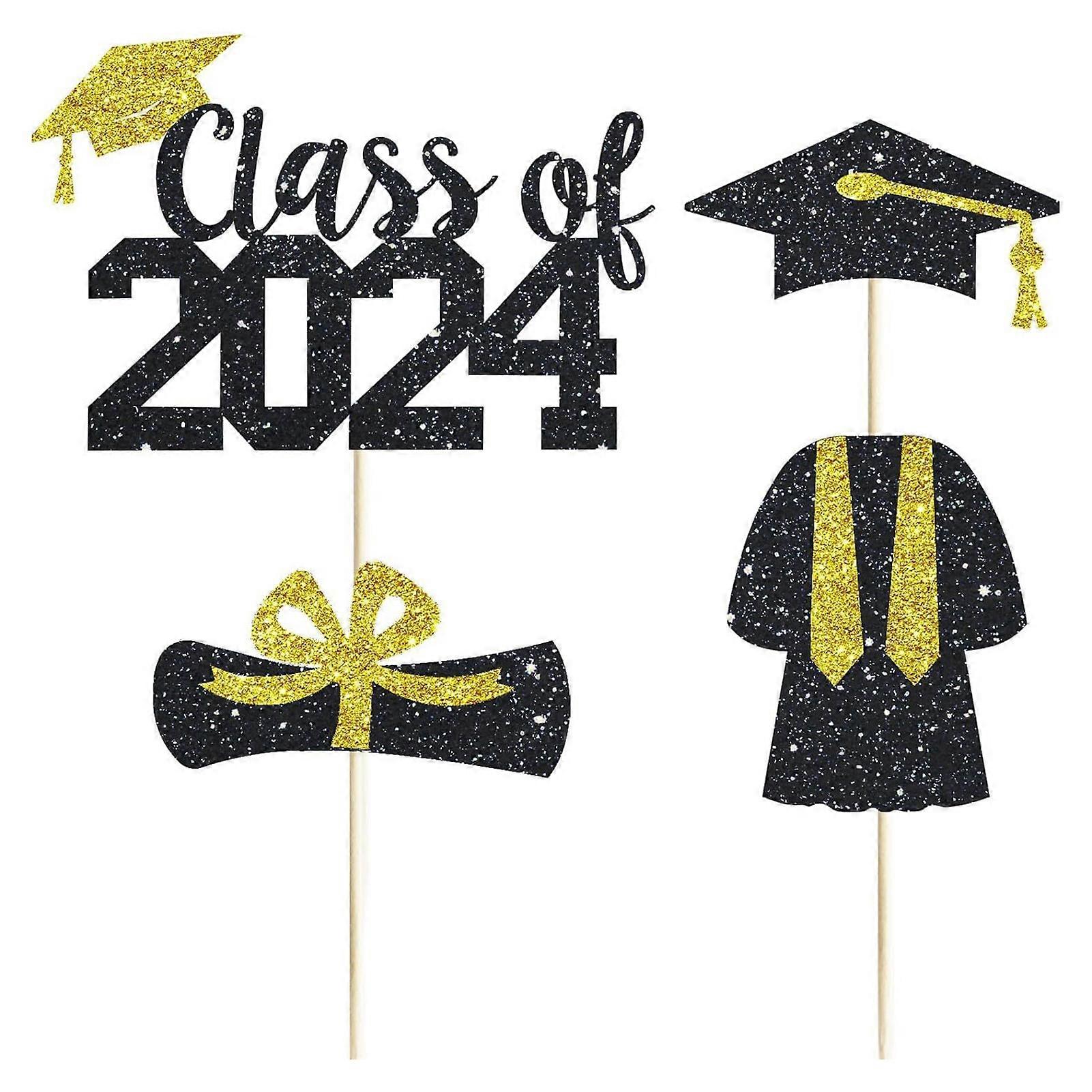 4/16Pcs Cake Toppers 2024 Graduation Table Centerpieces Eco-Friendly Reusable Sparkling Design Cake Inserts Graduation Party Decoration Jikaix