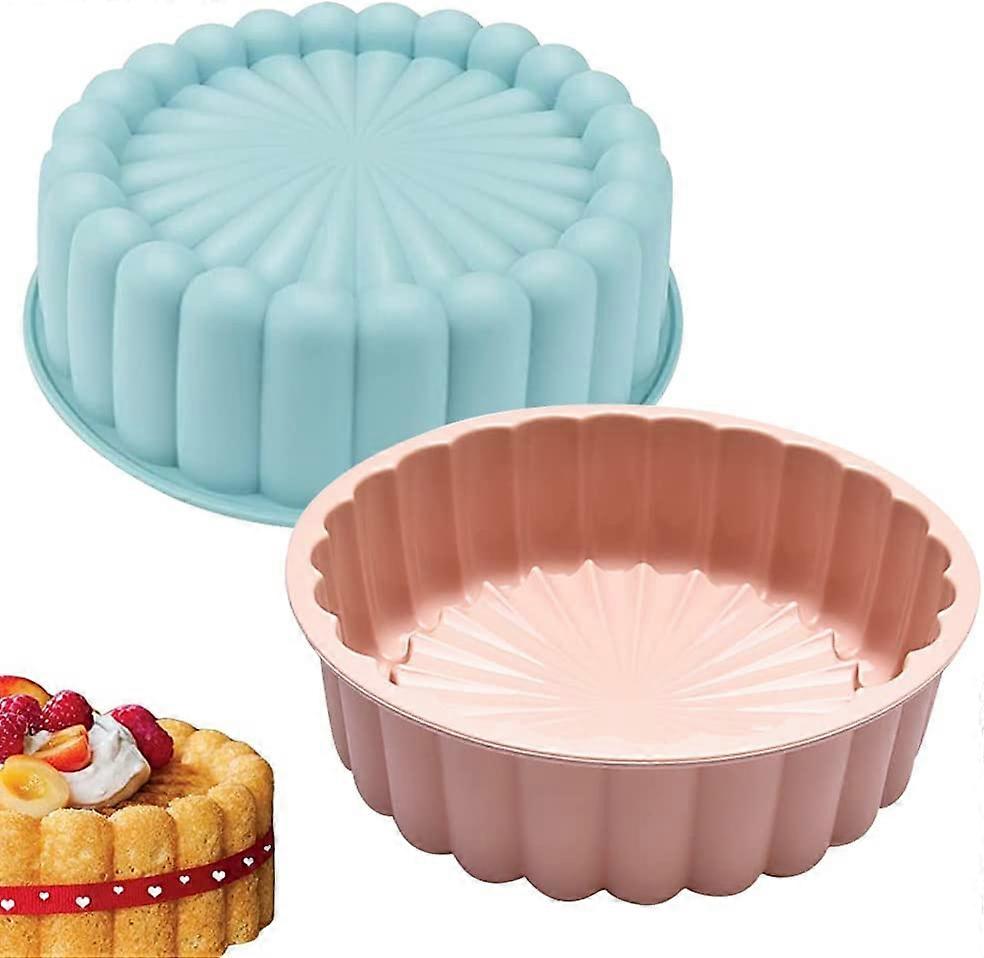 2 قطعة سيليكون شارلوت كيك عموم ، 8 بوصة غير لاصقة جولة سيليكون قوالب الخبز (أزرق + وردي) (4-D-W)