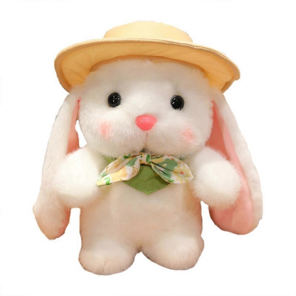 Mignon Pudding Lapin Poupée En Peluche Portant Un Chapeau Lapin Blanc Saisissant Machine Poupée Cadeau D'anniversaire Poupée De Chiffon Pour Enfants