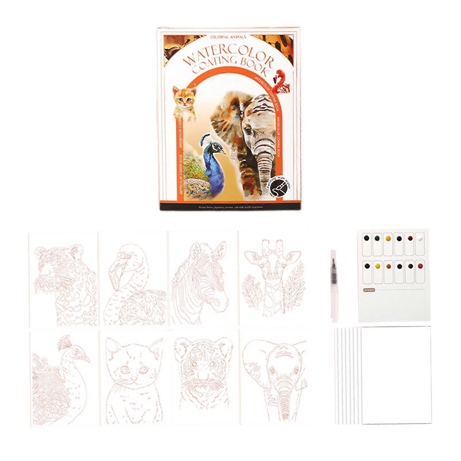 akvarell målarbok gör-det-själv, hantverk akvarell målarbok för fest, favoriserar djur