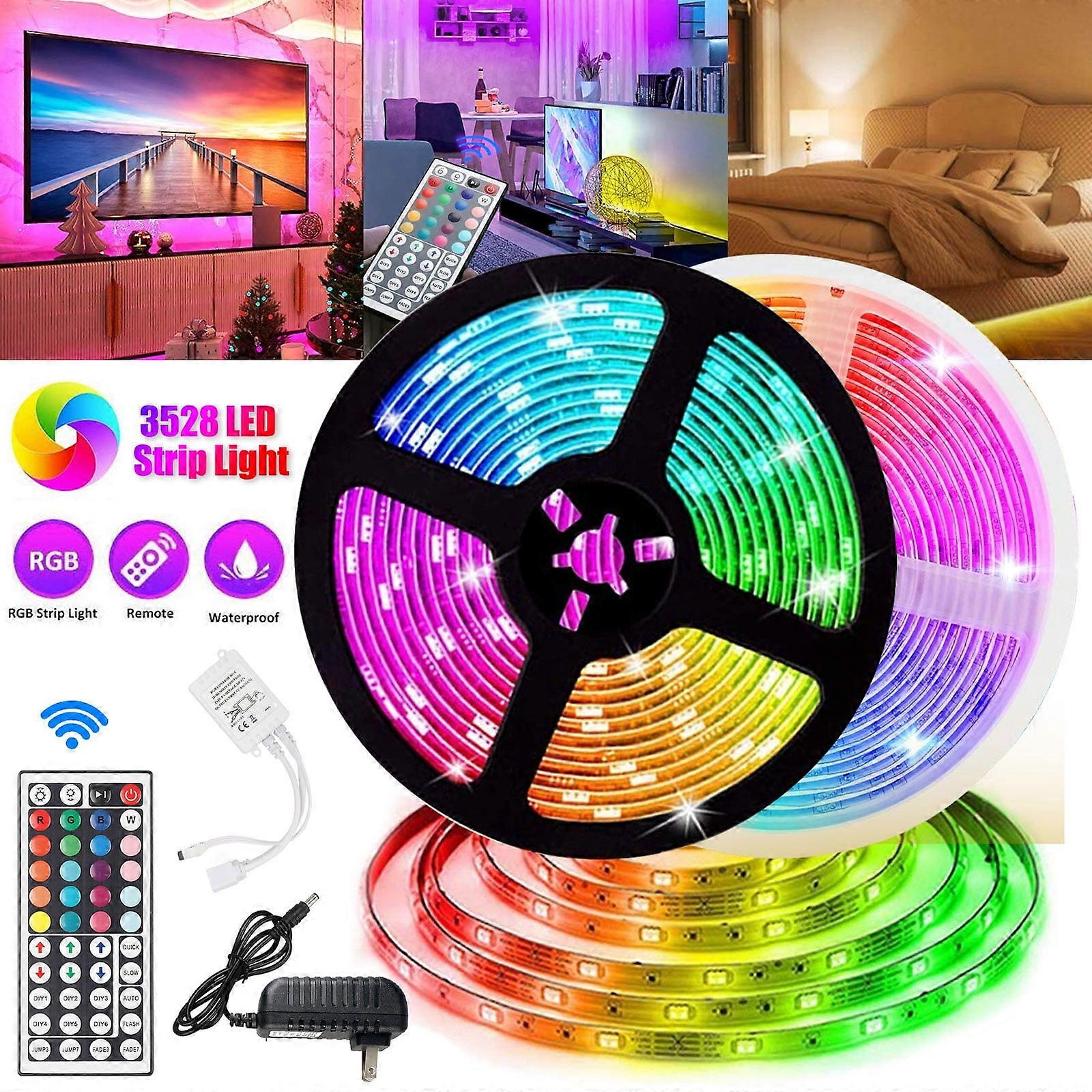 LED Strip Lights, 16.4/32.8ft RGB LED Light Strip SMD 3528 LED Tape Lights, Flexible Color Changing LED Strip Lights with Remote Controller and 12V Po