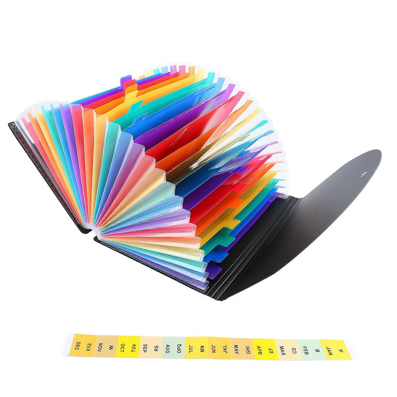 Expanding File Folder 24 Pockets A4 Size Colored Tabs Lables Quick Access Accordian File Bag for Documents Office