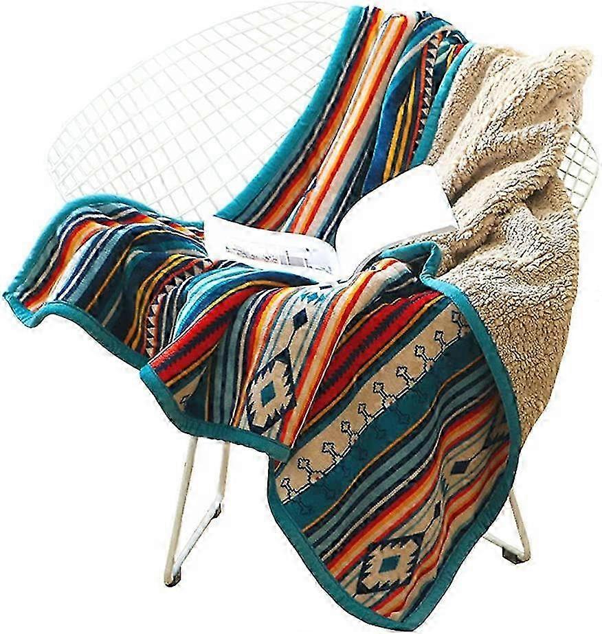 Manta de Lã Coral com Padrão de Listras Coloridas, 50 x 60 polegadas