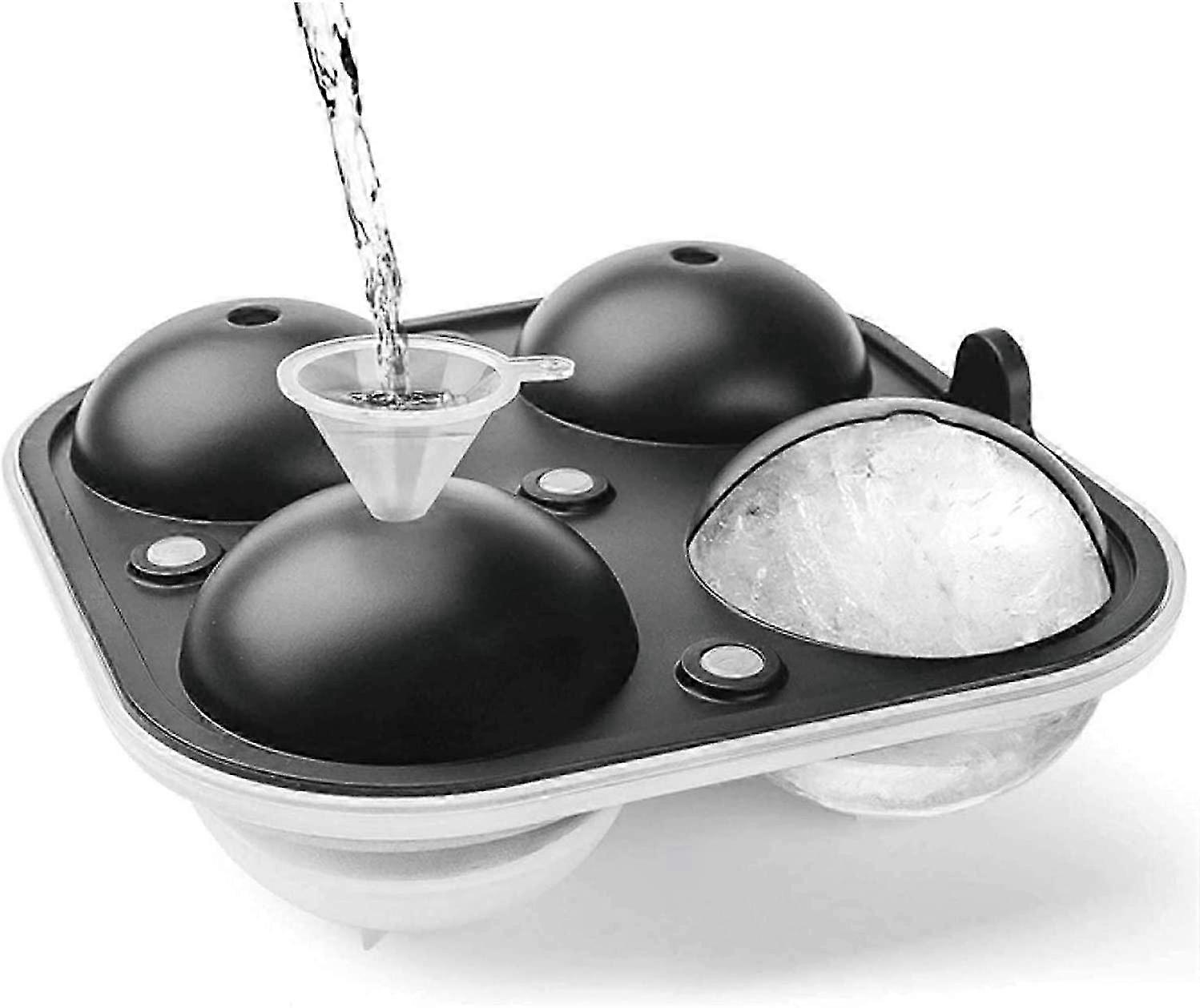 Whiskey Ice Ball Molds, Silicone Plastic, Round, 4 Pieces