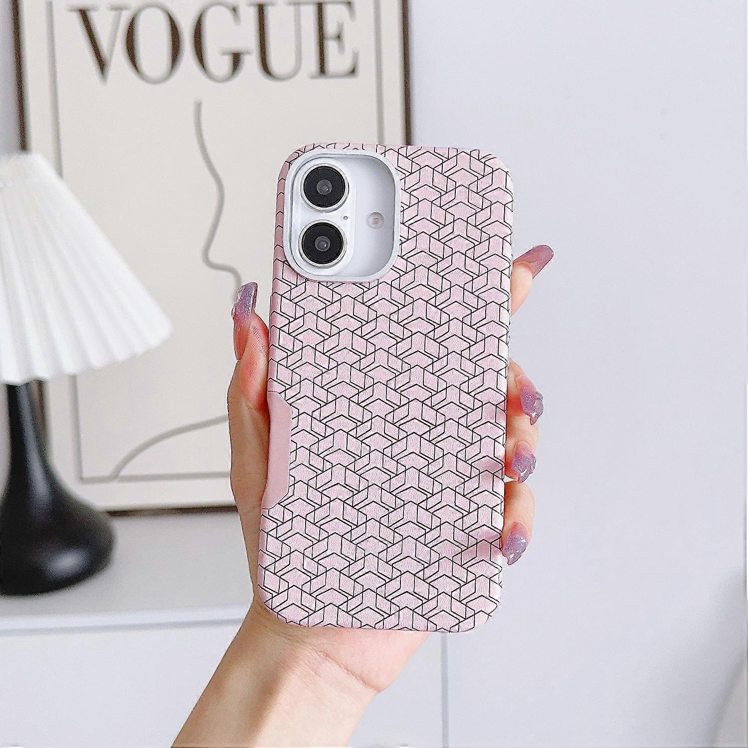 For iPhone 16 Case Compatible with MagSafe Anti-Drop PU TPU Phone Cover Geometric Pattern - Pink