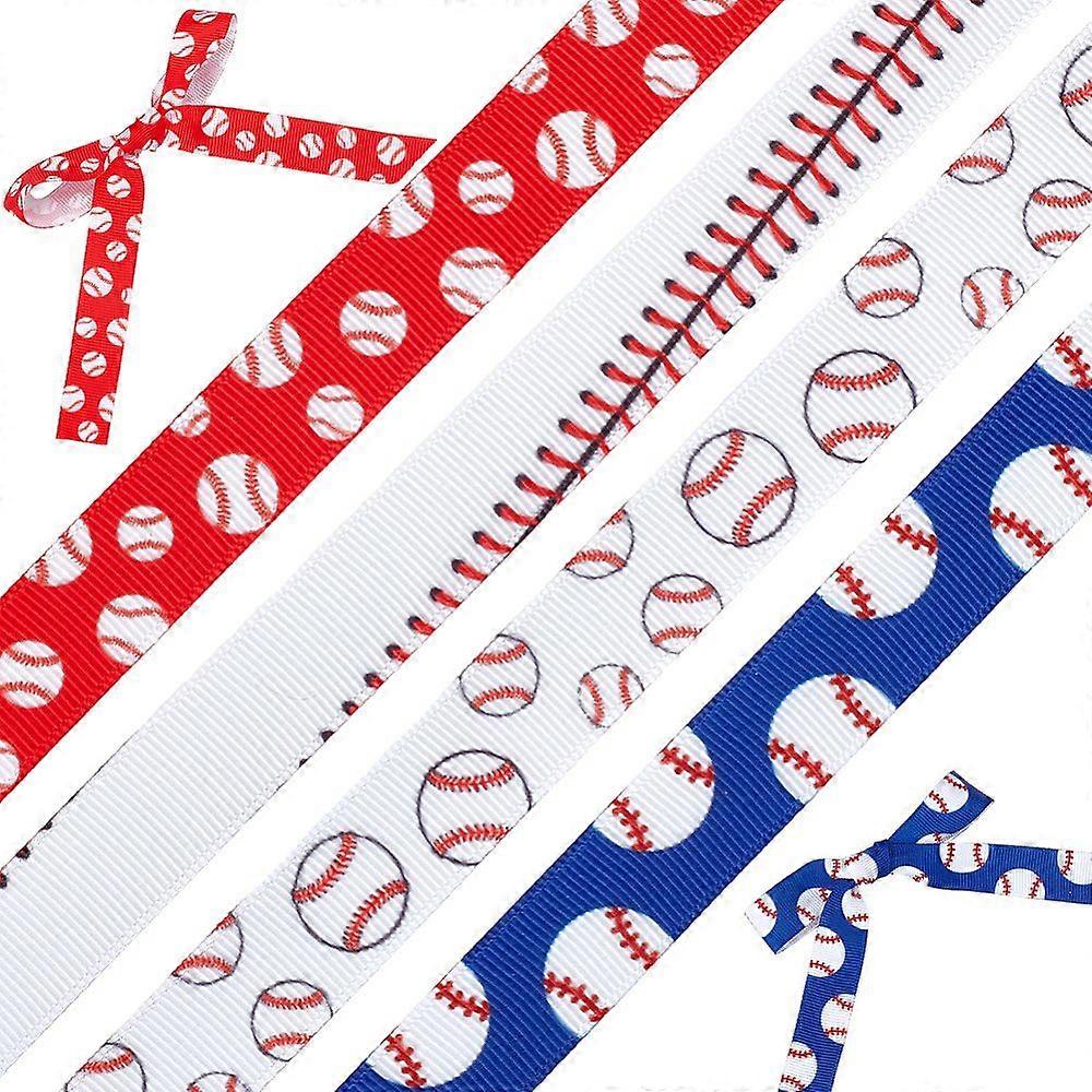 4 Rolls 4 Styles Polyester Baseball Printed Grosgrain Ribbon for Gift Wrapping Mixed Color 5/8 inch(15.5mm) 5 yards/roll 1 roll/style