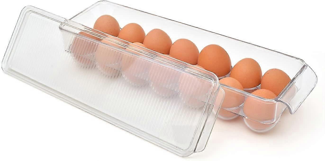 Staable Plastic Egg Holder, Bpa Free Fridge Organizer With Lid Handles, Refrigerator Storage Container,, Clear