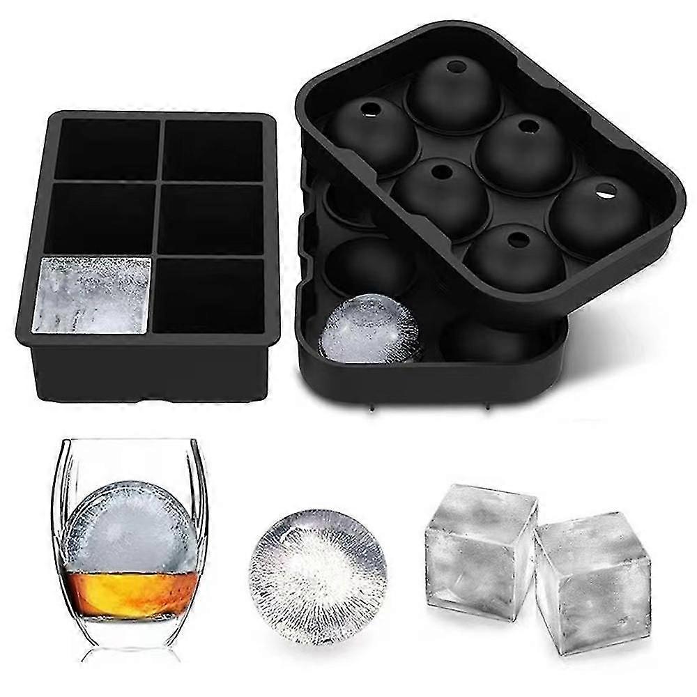 Ice Cube Trays Silicone (set Of 2) Whiskey Ice Ball Mold, Square Large Ice Cube Tray For Cocktails Bourbon