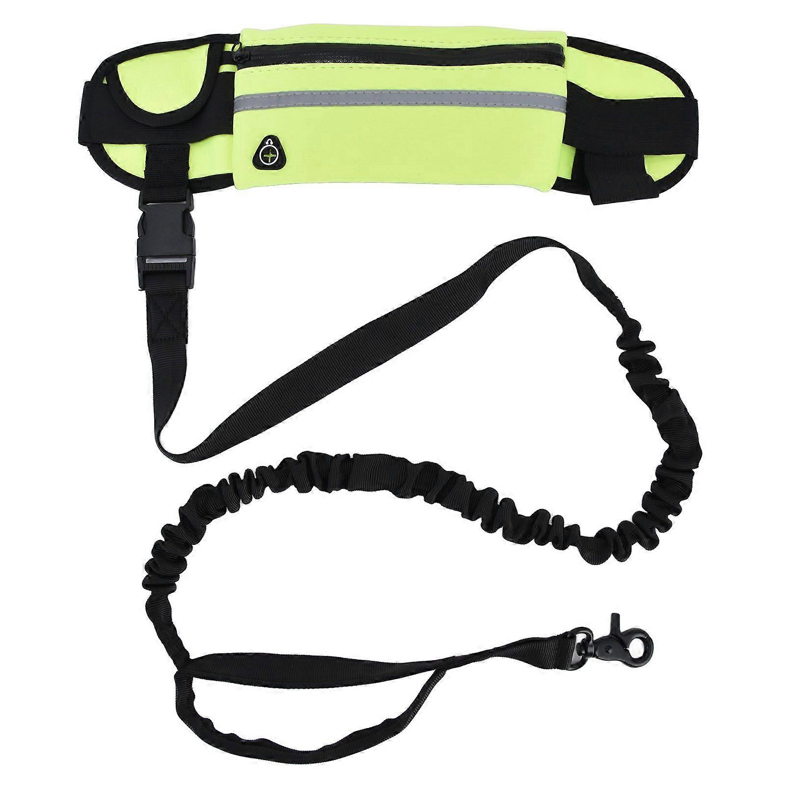 Sports Belt Bag Leash Set Reflective Elastic Explosion Proof Dog Running Traction Rope for Walking RunningGrass Green