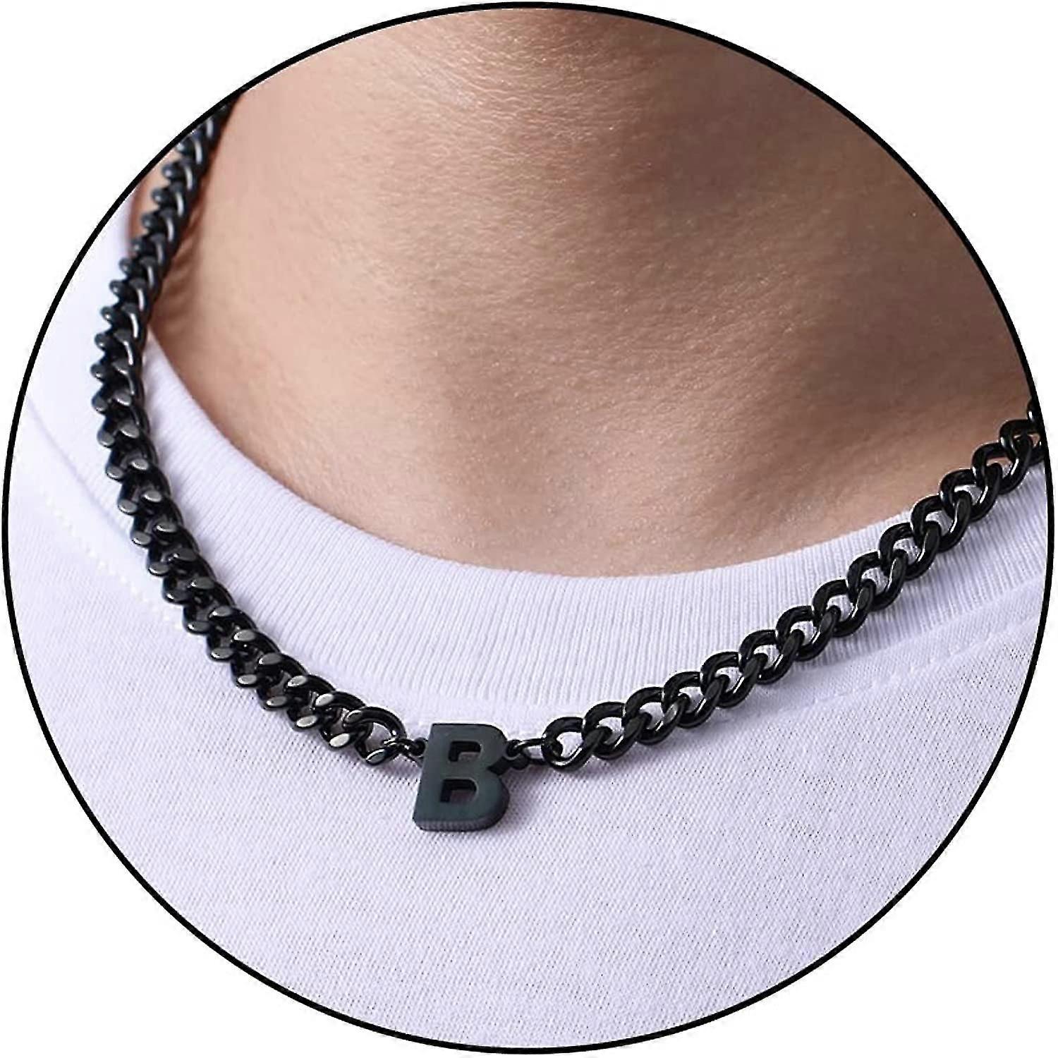 Collier chaîne cubaine avec initiales de A à Z pour garçons, hommes et femmes, pendentif lettre en acier inoxydable, 6,5 mm, 45,7 cm et plus, bijoux cadeau