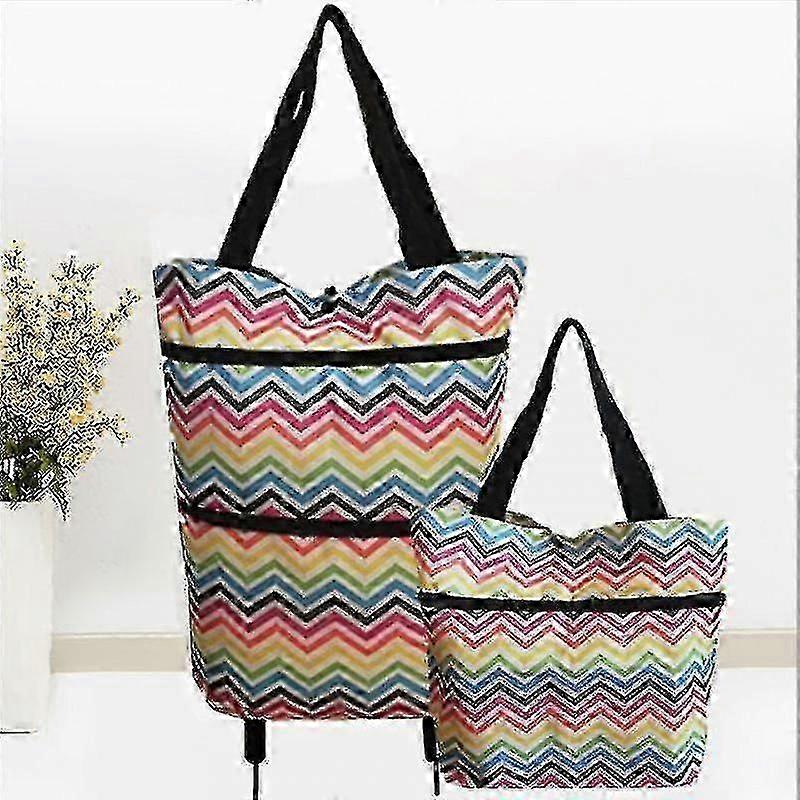 2 In 1 Foldable Shopping Cart Collapsible Two-stage Zipper Folding Shopping Bag With Wheels Foldable - JS