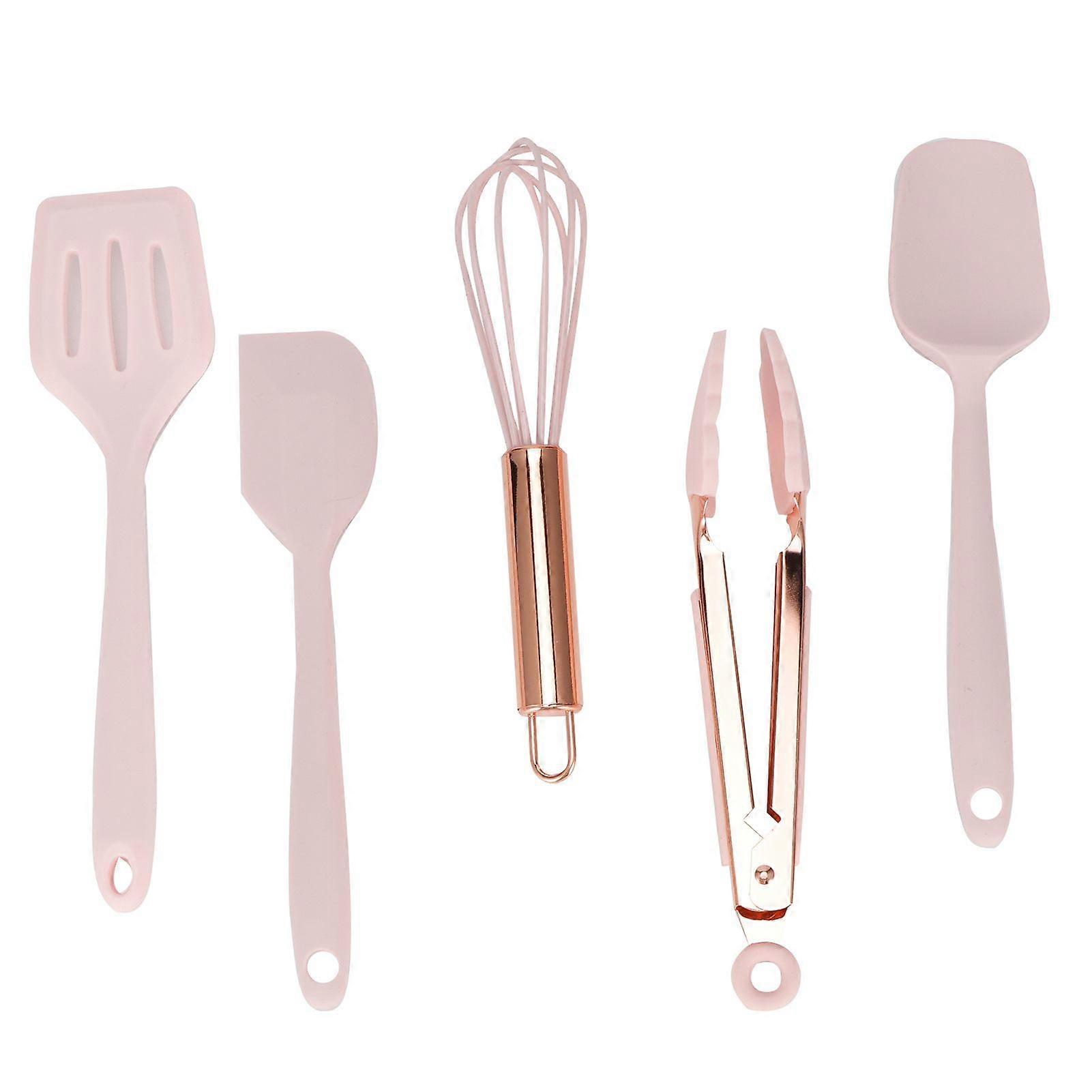 5Pcs/Set Rose Gold Handle Silicone Baking Tool Set Egg Beater Spatula Cooking Utensils