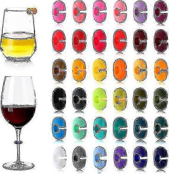 36 יח 'סיליקון כוסות יין טושים, סמני זכוכית סמני זכוכית מים, סמני משקה קסם יין, סמני זכוכית סיליקון רב פעמיים למסיבות H