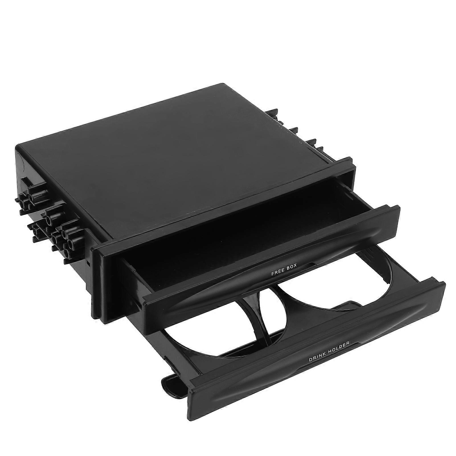 2 in 1 Car Radio Storage Box Multi Purpose ABS Universal 1DIN 2 Layer Black Cup Holder for Collecting Items