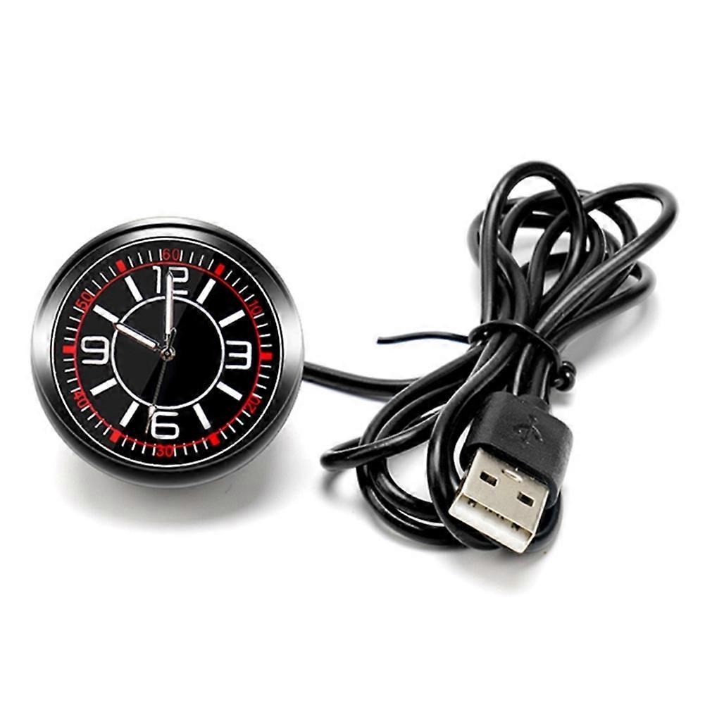 Luminous Mini Car Dashboard Round Quartz Clock Vehicle Interior Decoration-USB Plug