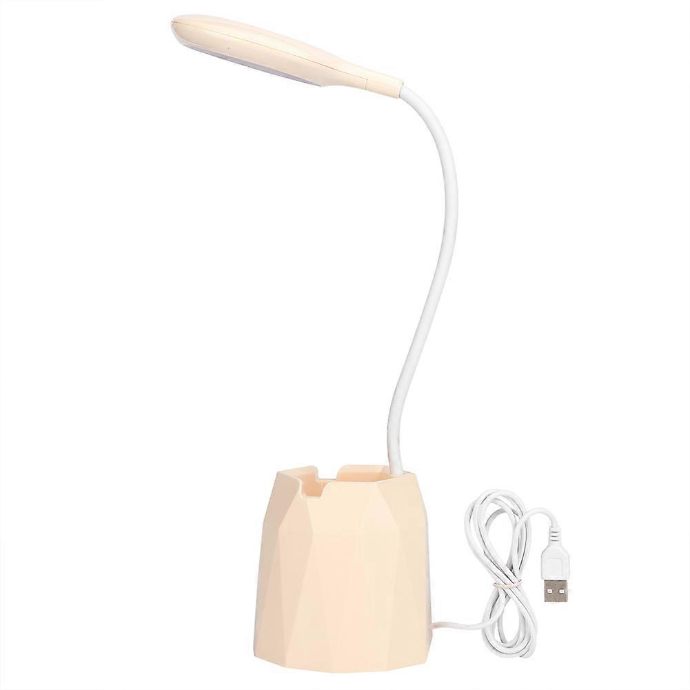 LED Table Desk Lamp with Touch Control, Small Night Light for Bedroom or Office, Plug-in Style with Pen Holder, Apricot Color