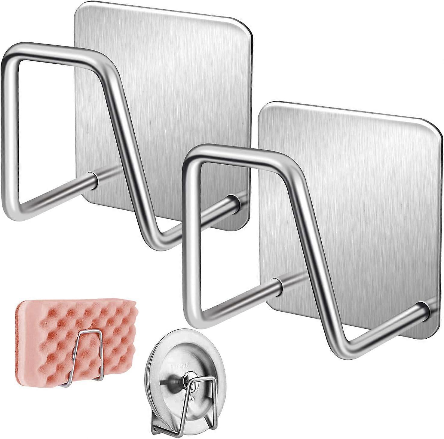 Adhesive Sponge Caddy for Kitchen Sink, Save Storage Space Multi-functional SUS304 Stainless Steel Quick Drying (2PCS)