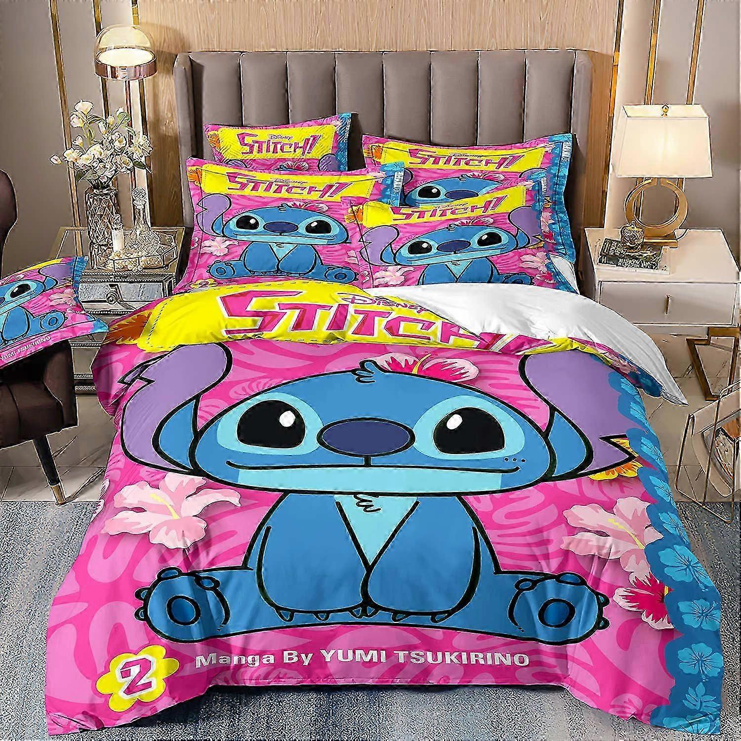 o2647 Lakan Stitch Sängkläder Dekorationsset Sött påslakan Barnsängkläder Bekvämt set Påslakan Kuddfodral Tredelat set lakan