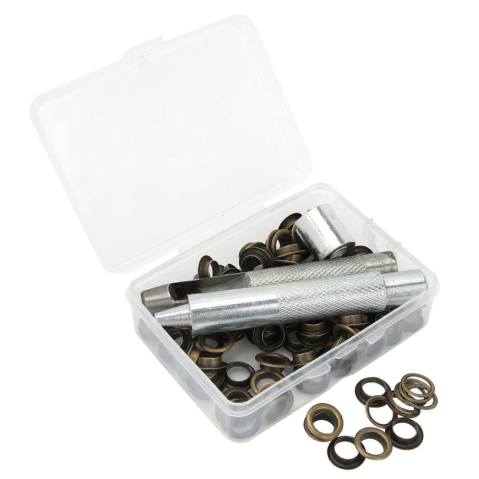 100 Sets 0.3in Grommets Eyelets with Hole Punch Setting Tool Storage Box for Clothing Canvas Craft