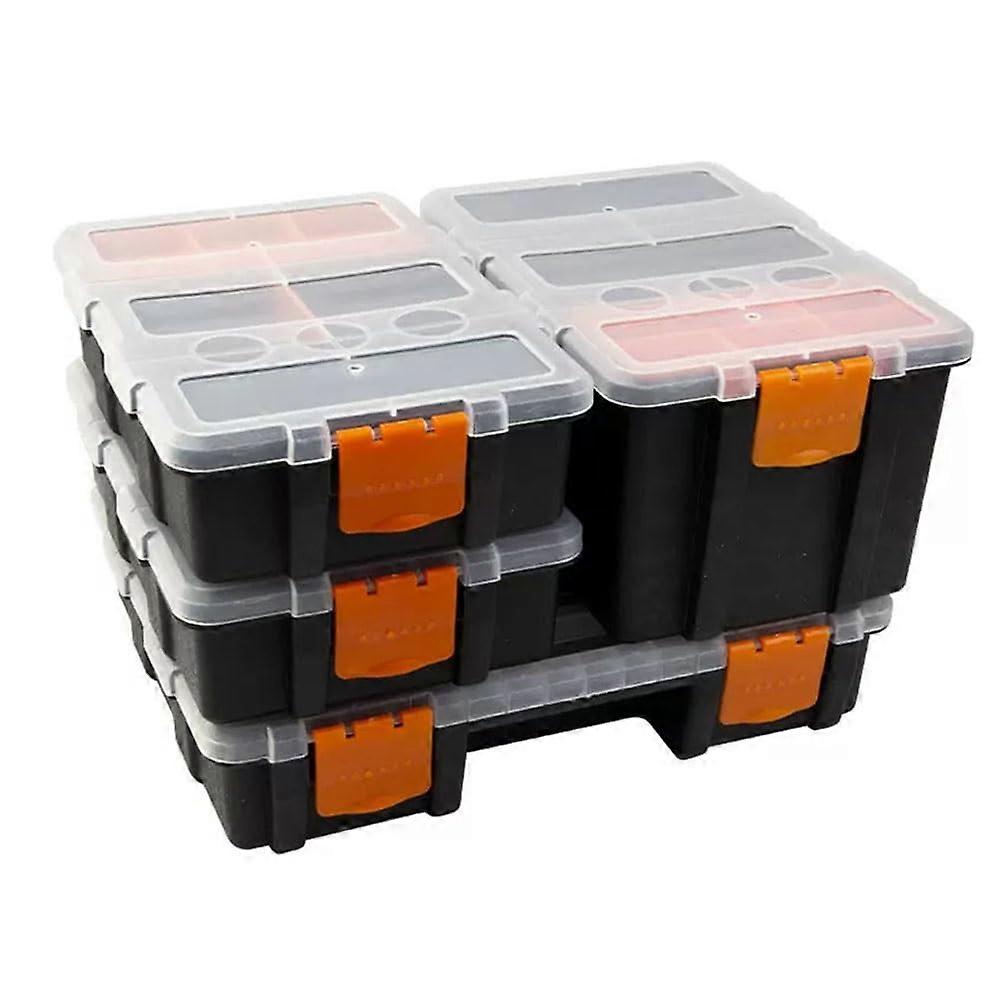 4 Piece Set Transparent Plastic Tool Boxes with Removable Dividers, Stackable Design, 10x6x4 Inch Size, Durable Storage Solution