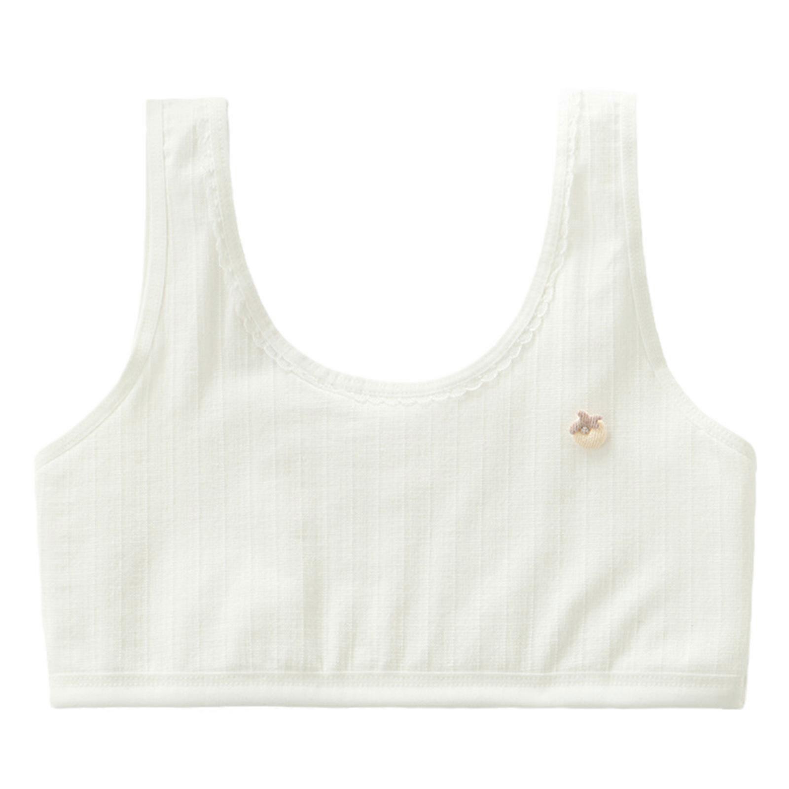 Genç Kızlar Pamuk Eğitim Sütyeni Wirefree Çift Katmanlı Spor Yelek İç Çamaşırı Katı Dantel Ekleme Sevimli Çilek Bralet Beyaz