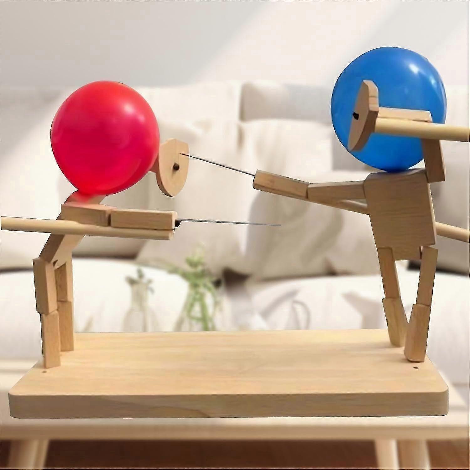 2-Player Balloon Bamboo Man Battle Game - Boom Boom Balloon Game, Handmade Wooden Fencing Puppet Set for Exciting Balloon Battles, Fast-Paced Party Ga