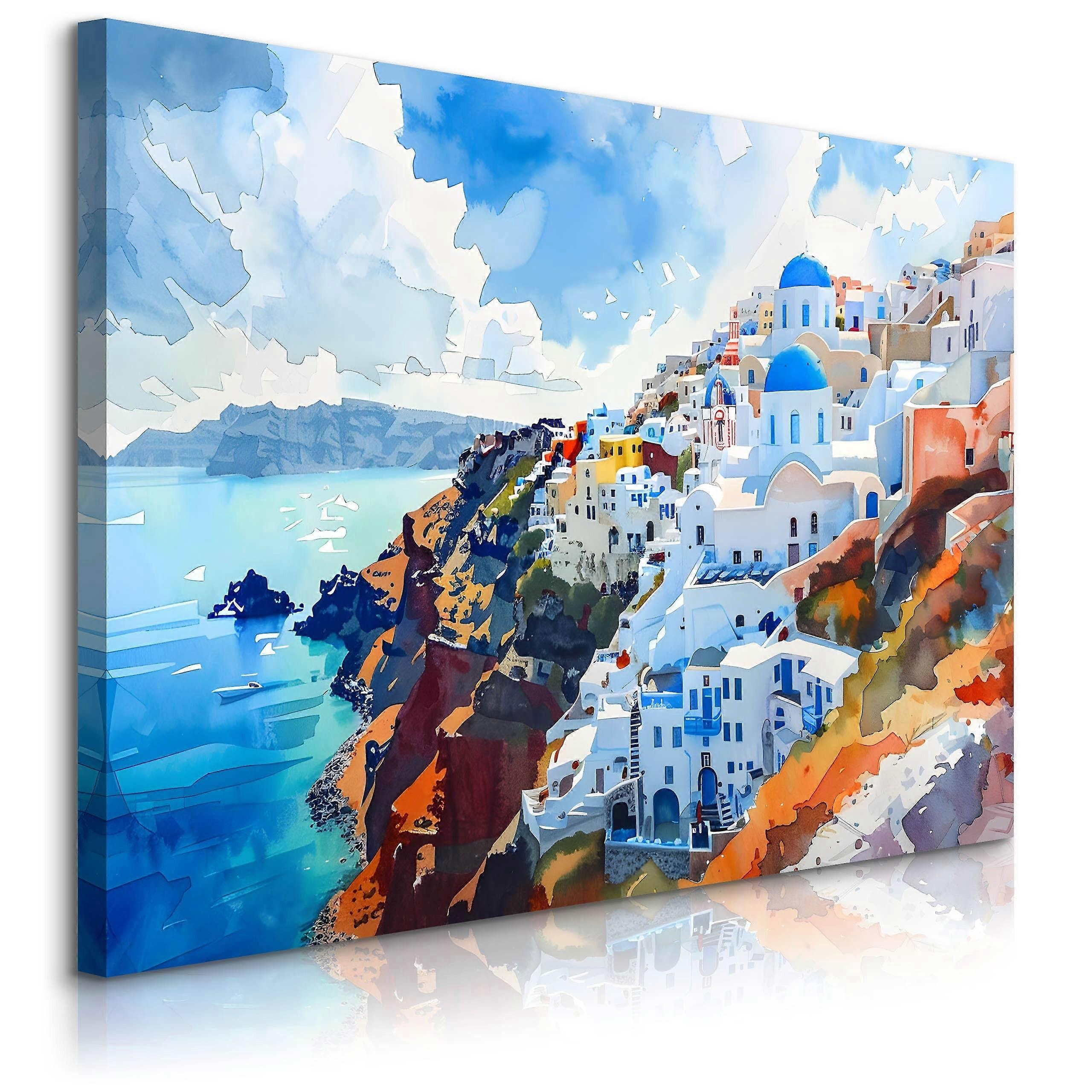 Pintura de parede do quarto Grécia Santorini Aquarelas abstratas