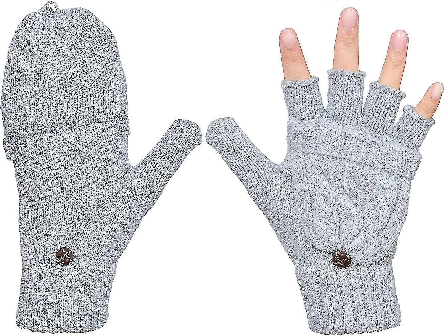 Damvinterhandskar Varma stickade ullvantar utan finger, konvertibla