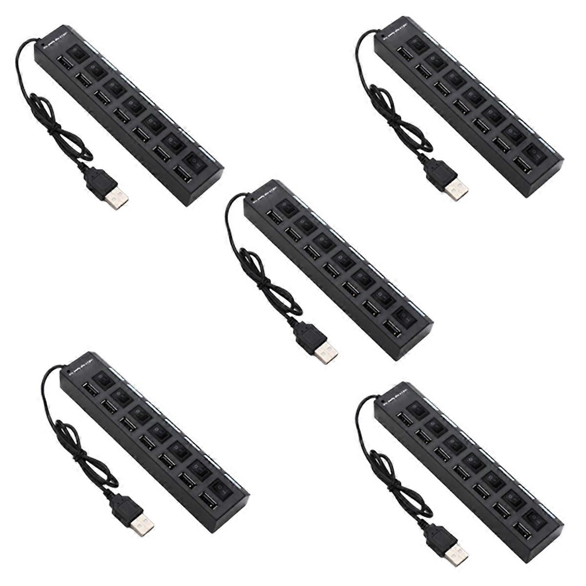 موسع محور USB 7 منافذ بالأبيض والأسود مع محور إضاءة التبديل 7 منافذ محطة إرساء 5 قطع