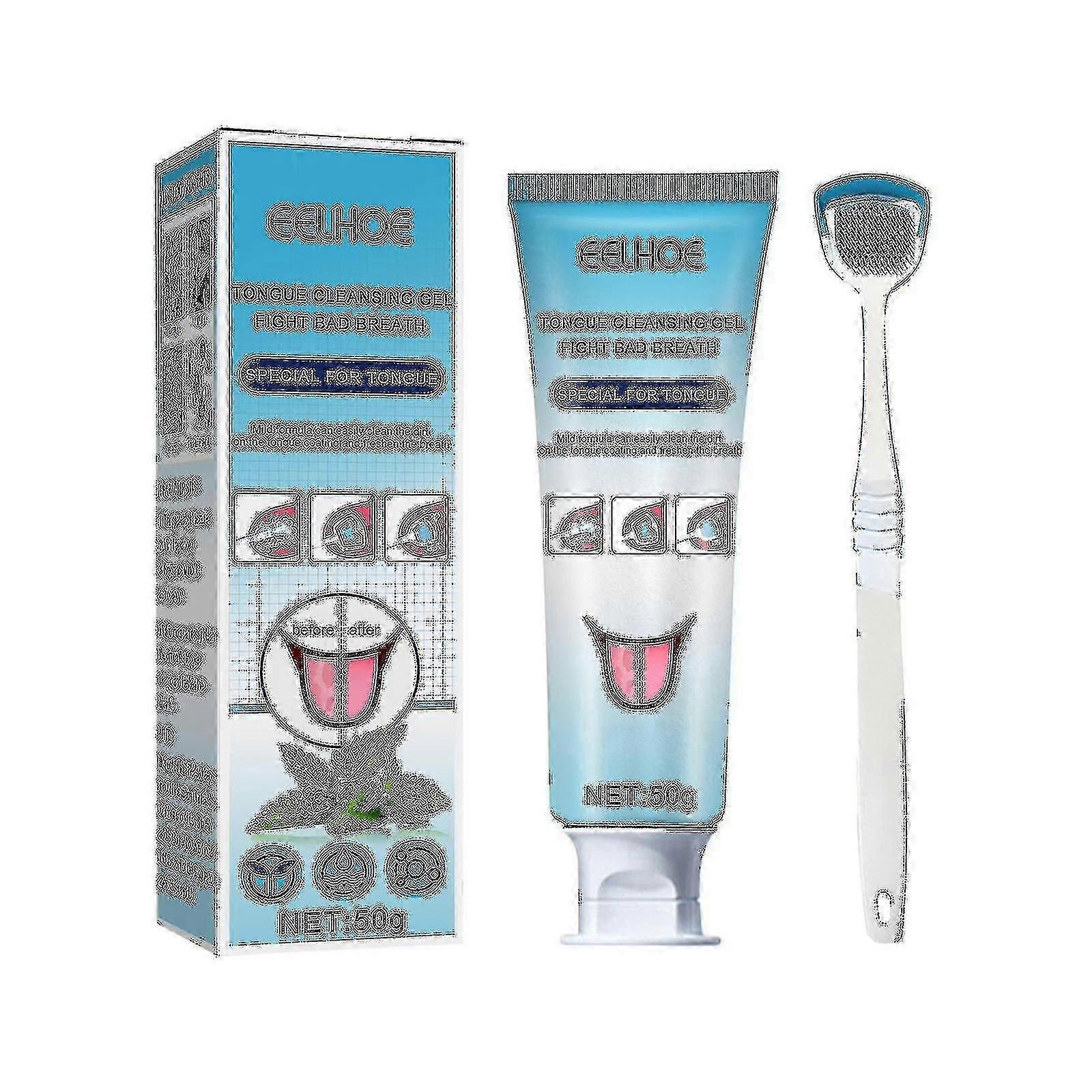 Eelhoe جل تنظيف اللسان مع فرشاة تنظيف اللسان العناية بالفم إزالة رائحة الفم التنفس المنعش Bx