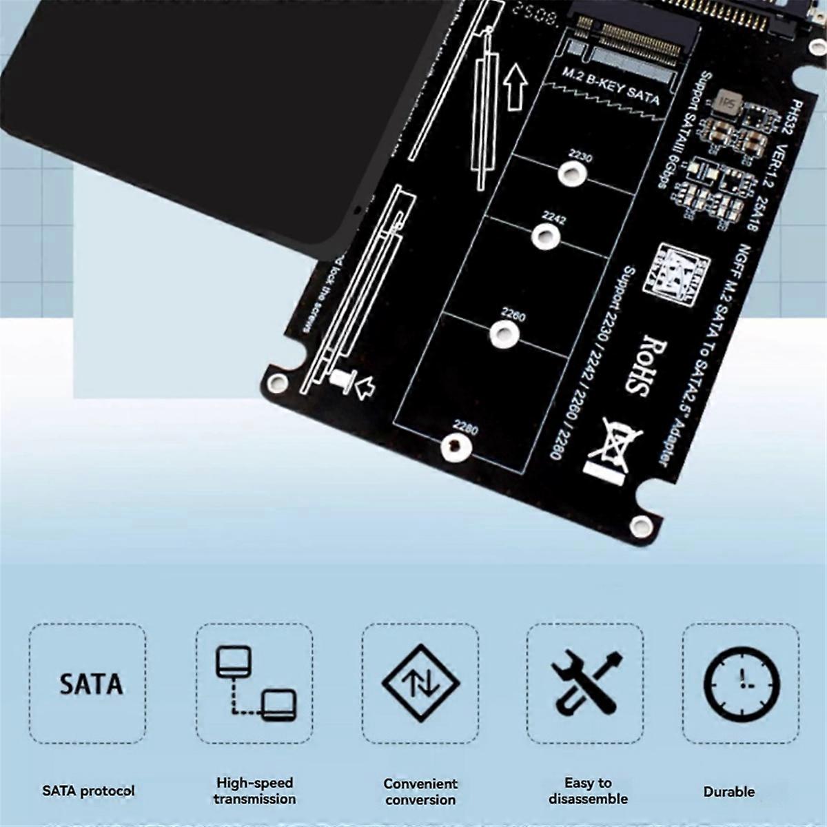 M.2 B-Key NGFF to 3.0 6Gbps 2.5inch Riser Board NGFF M.2 SSD Adapter Support 2230 2242 2260 2280 M.2