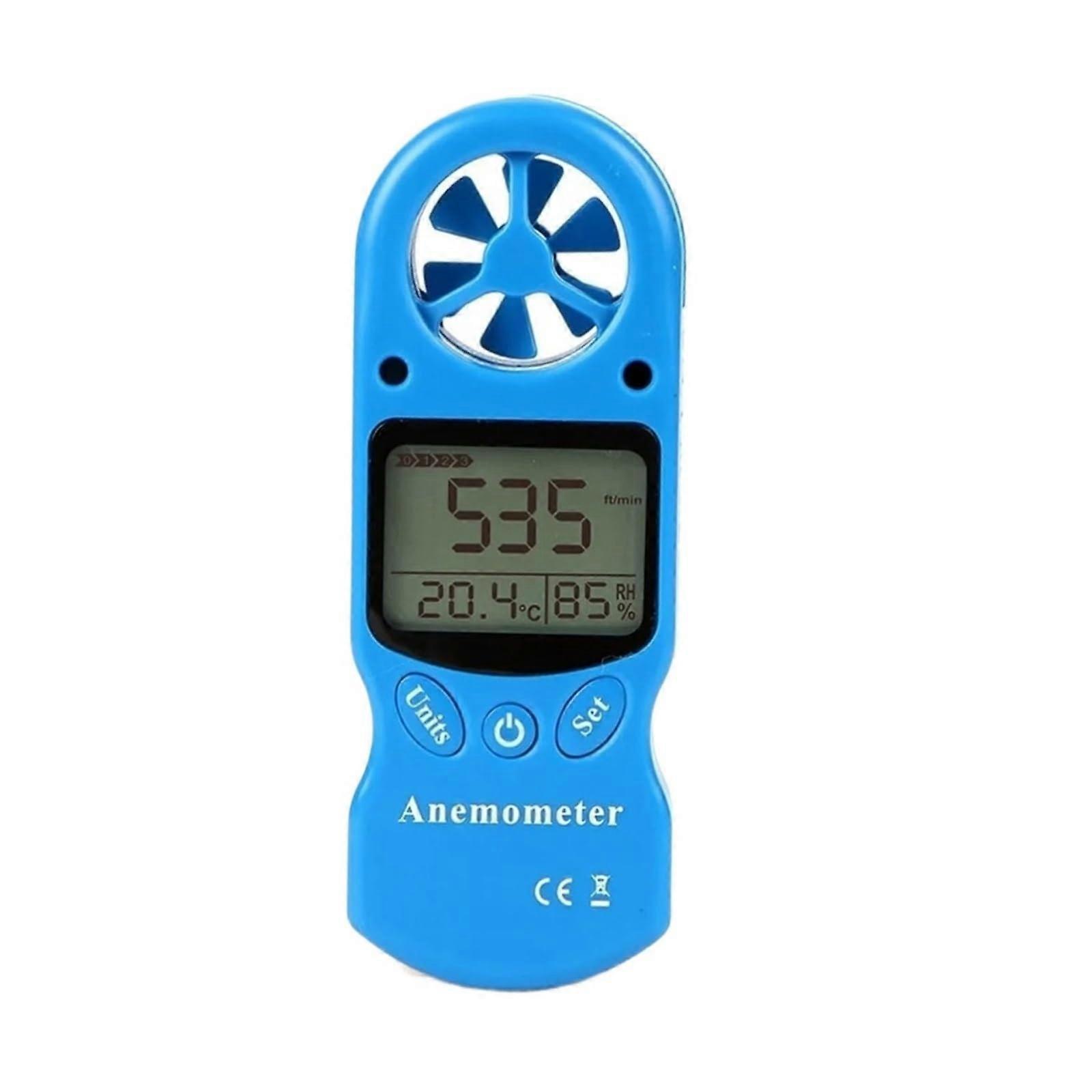 Mini Multipurpose Anemometer Digital Wind Speed Temperature Humidity Meter with LCD Display Blue Color