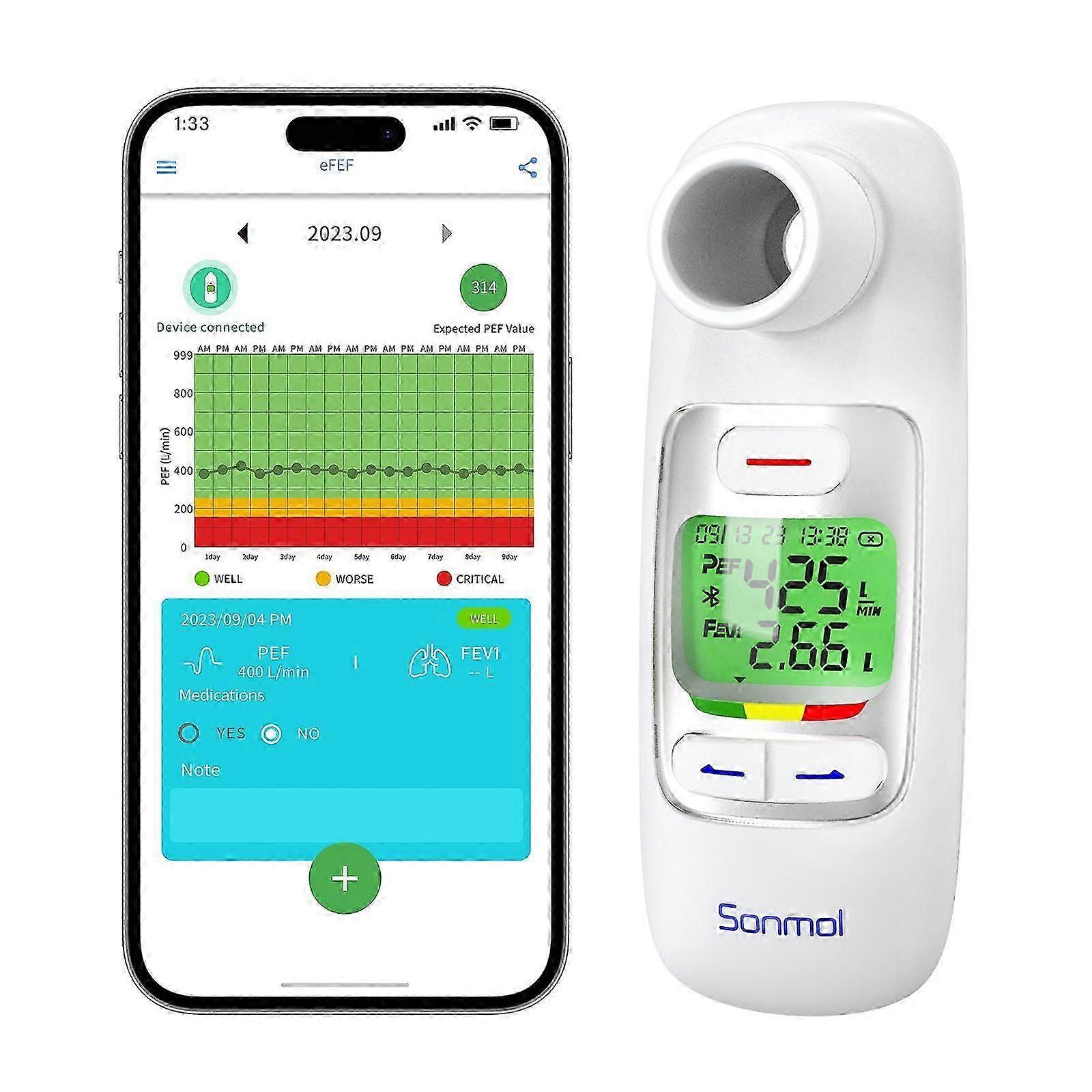 Medidor de Pico de Fluxo Digital Espirômetro com Bluetooth