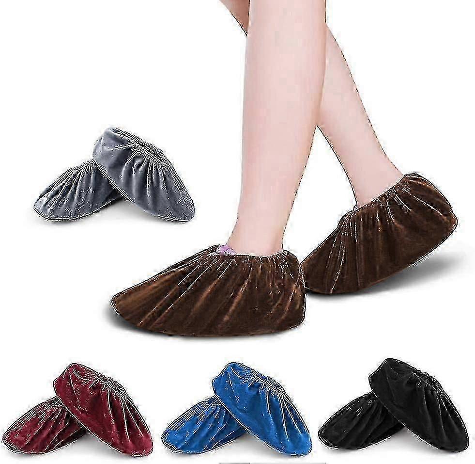 5 Pairs Washable Overshoes Reusable Anti-slip Slipper Overshoes Slipper With Flannel For Home, Household, And Computer Office