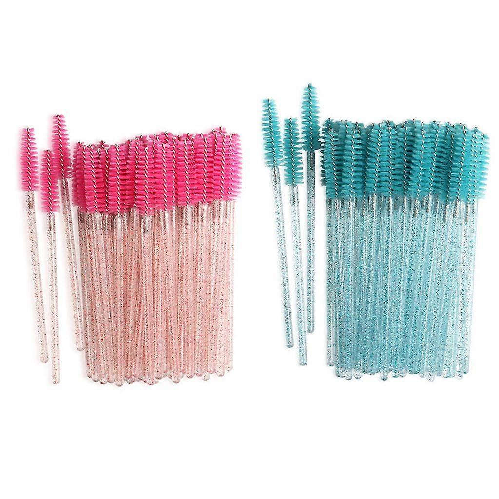 200pcs Disposable Eyelash Brushes Crystal Handle Makeup Tool Green+Rose Red