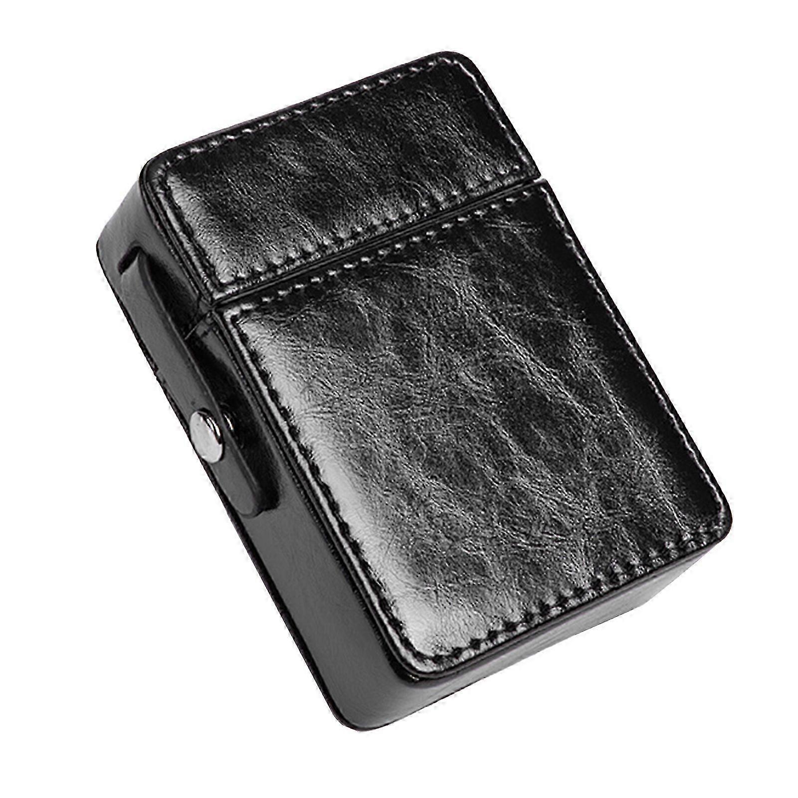 Étui à cigarettes portable en cuir PU avec support de briquet Étui de rangement anti-rayures simple Blague à tabac de protection