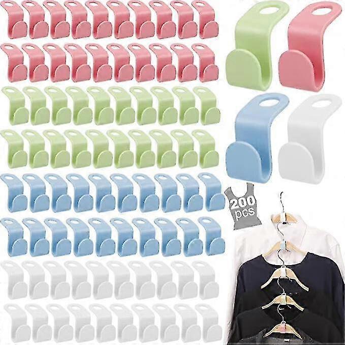 200 Pcs Heavy Duty Clothes Hanger Connector Hooks, 4 Colors Magic Cascading Hanger Hooks for Space Saving