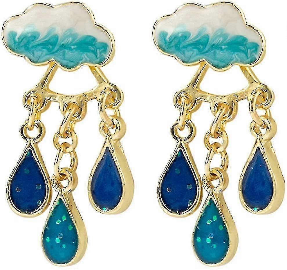 S925 Silver Rain Cloud Earrings, Cute Weather Theme Raindrop Dangle Earrings (raindrop)