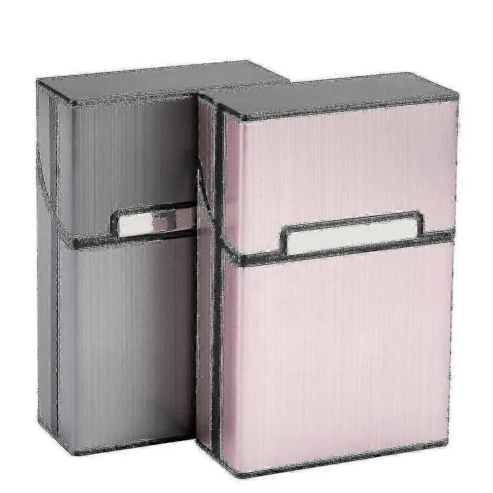 2 قطعة علبة سجائر (رمادي + ذهبي وردي) سجائر رجال نساء حامل سجائر الألومنيوم علبة سجائر علبة مغناطيسية مغلقة