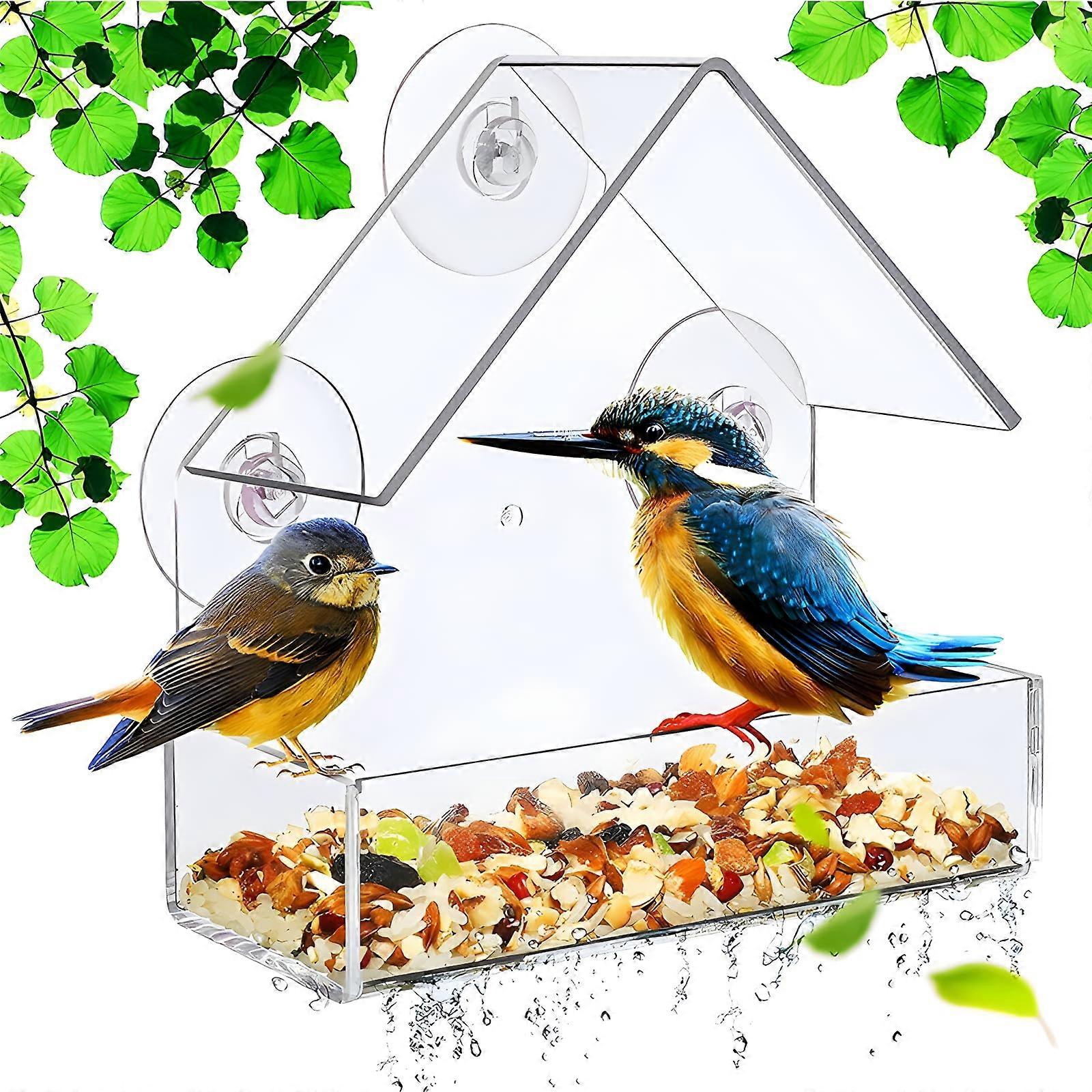 Window Bird Feeder, Acrylic Transparent Panel with Suction Cups, 15x15x6cm