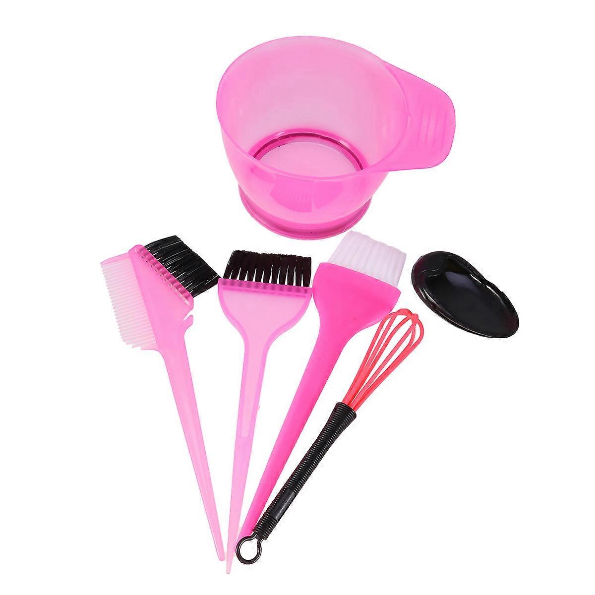 6pcs Hair Coloring Kit with Rosy Tinting Brushes for Salon & Home Use – Includes Mixing & Dyeing Tools
