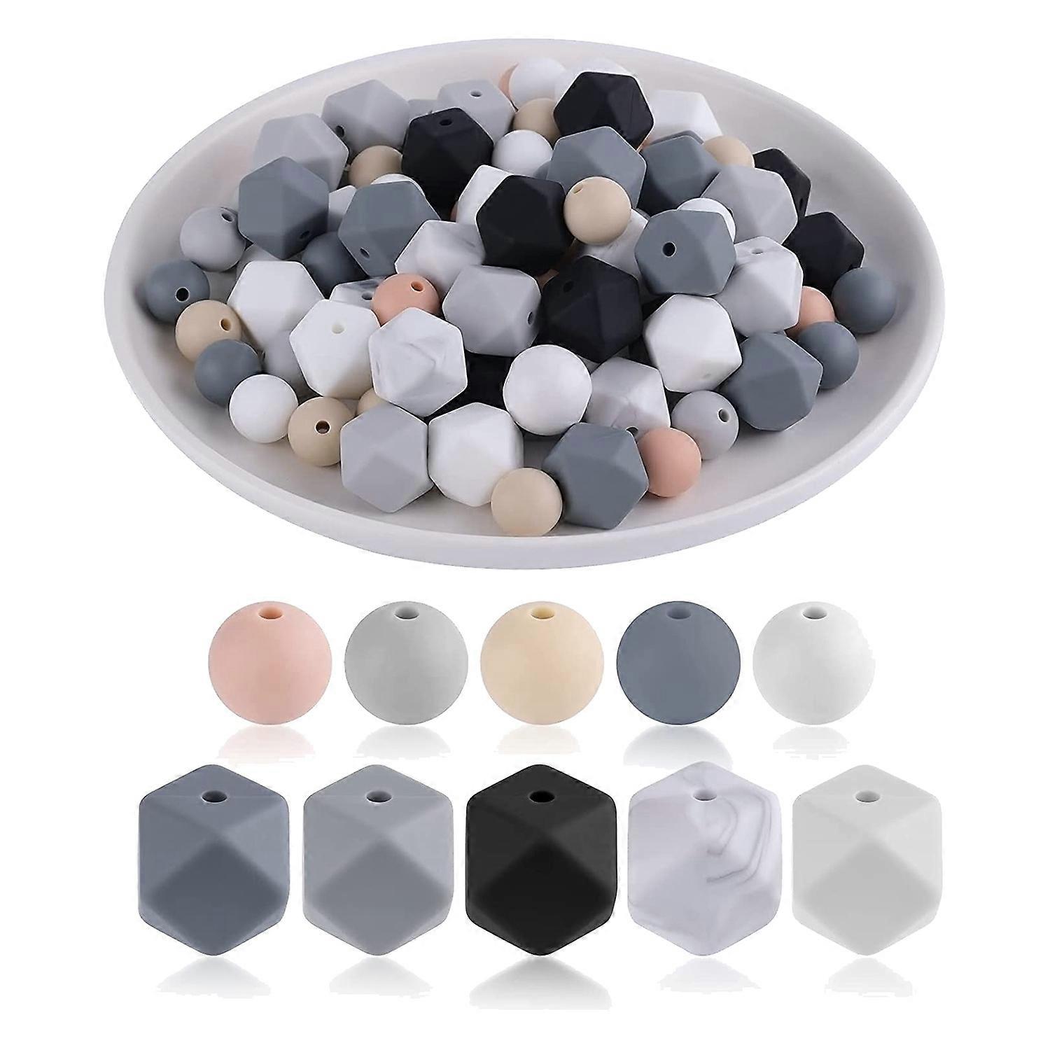 100Pcs Round and Hexagon Silicone Beads