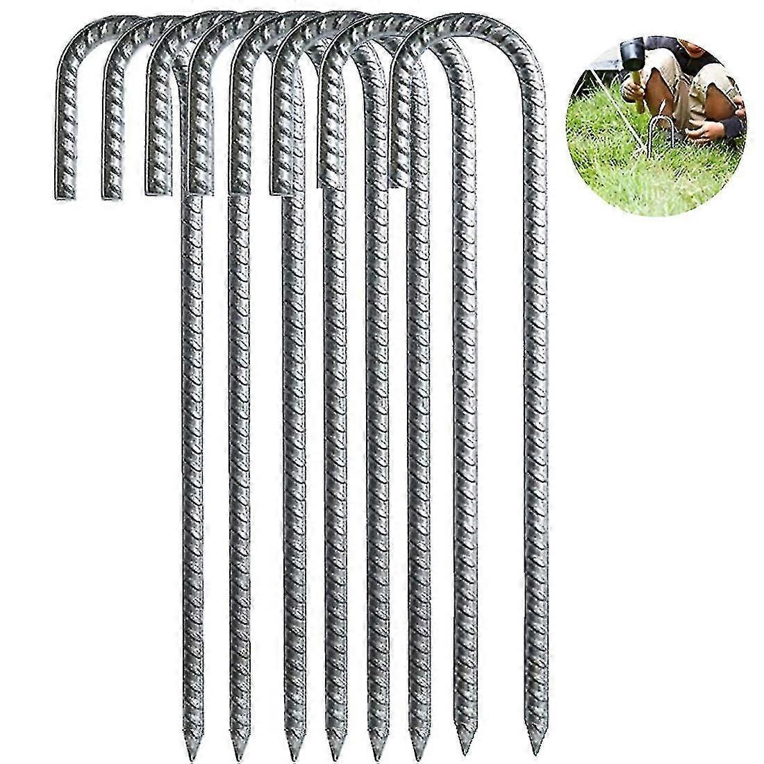 ヘビーデューティー亜鉛メッキスチールテントペグ、Jフックアンカーステーク、キャンプアウトドア8個用