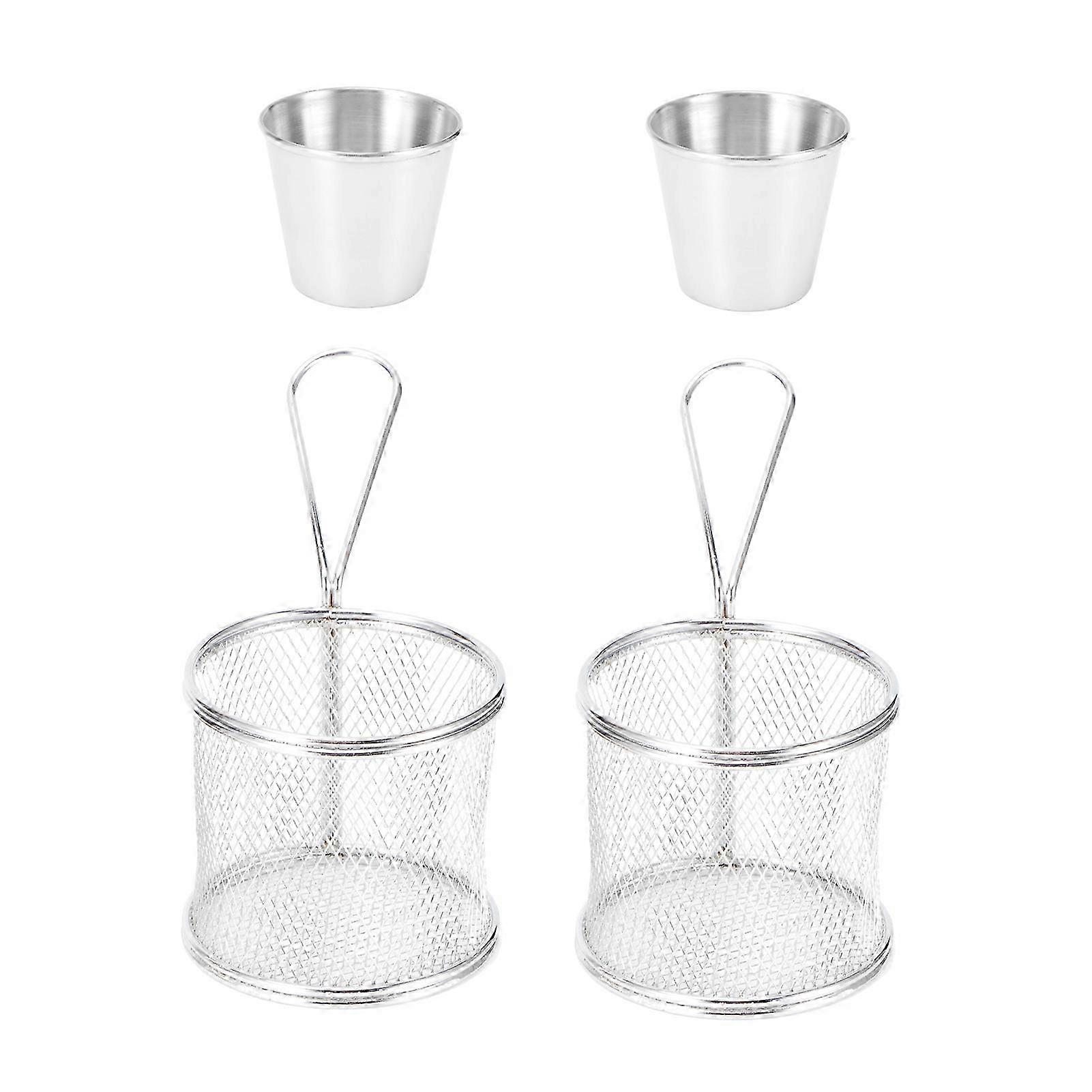 4個のミニフライバスケットセット、円筒形フライドポテトバスケット、調理用キッチンザル