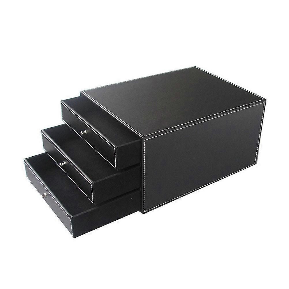 Desktop File Cabinet Drawer Type Desk Three-Layer Design Document Storage Black 33X25X17CM 1Pc