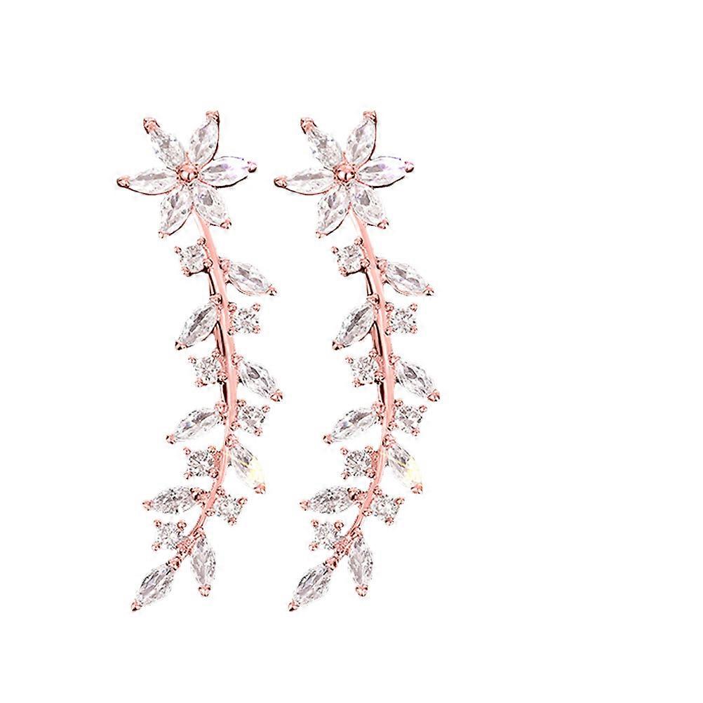 Flower Ear Crawler Earrings Copper Material Face Modifying Bridal Accessory for 1Pair