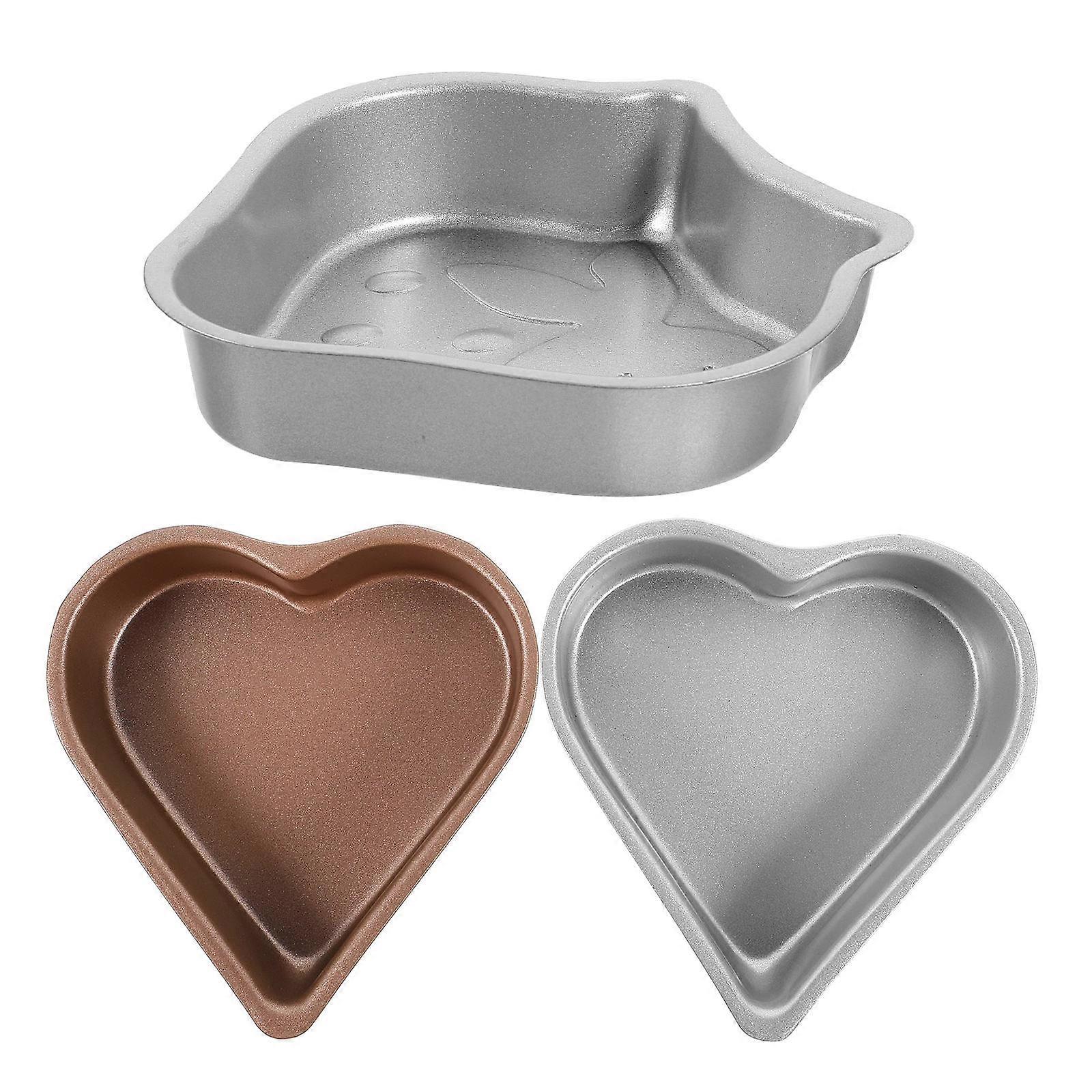 Cake Molds Mini Baking Tray Non-stick Carbon Steel Heart Shape For Baking Enthusiasts 3Pcs