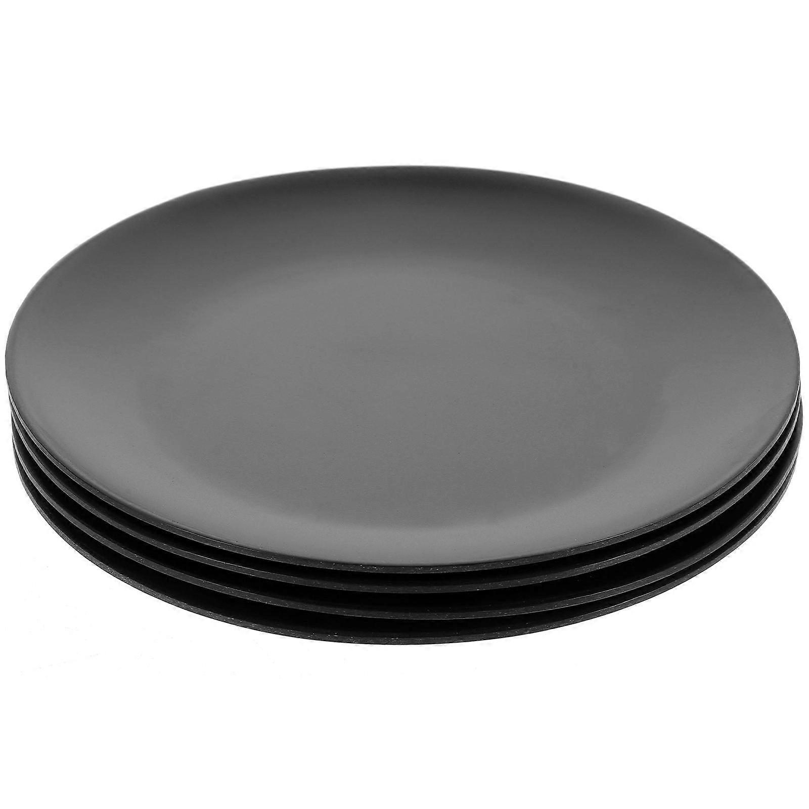 Black Round Plate Simple Style For Leisure Time Picnic 4Pcs