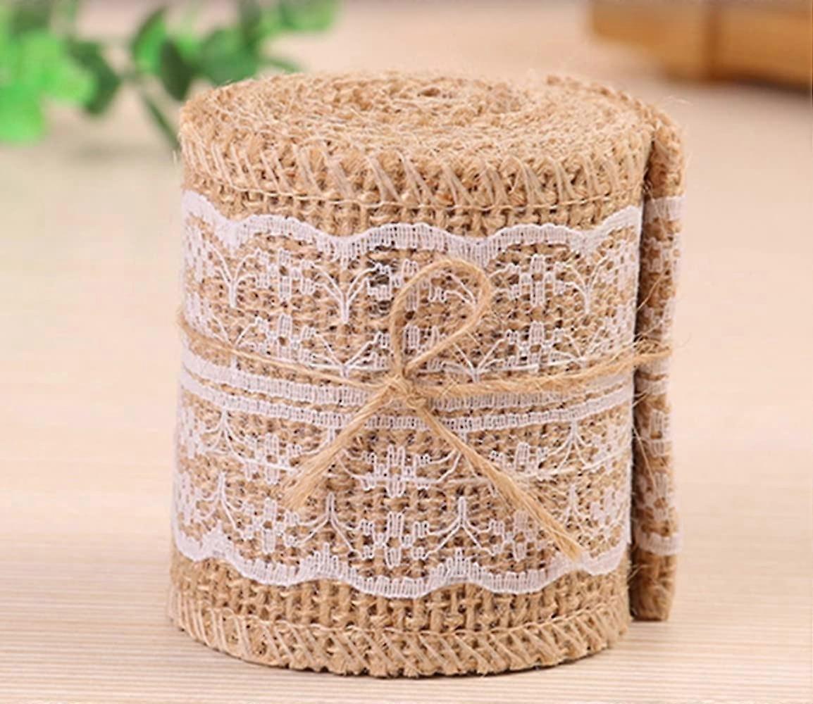 Burlap Ribbon 5 m Length, 5 cm Wide, Canvas Hessian Jute, Great for Gift Packaging, White Tips